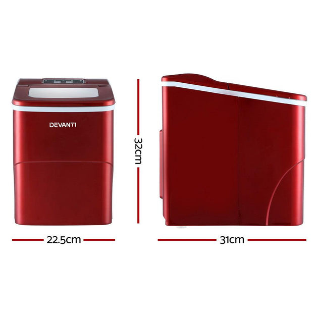 Buy DEVANTi Portable Ice Cube Maker Machine 2L Home Bar Benchtop Easy Quick Red discounted | Products On Sale Australia