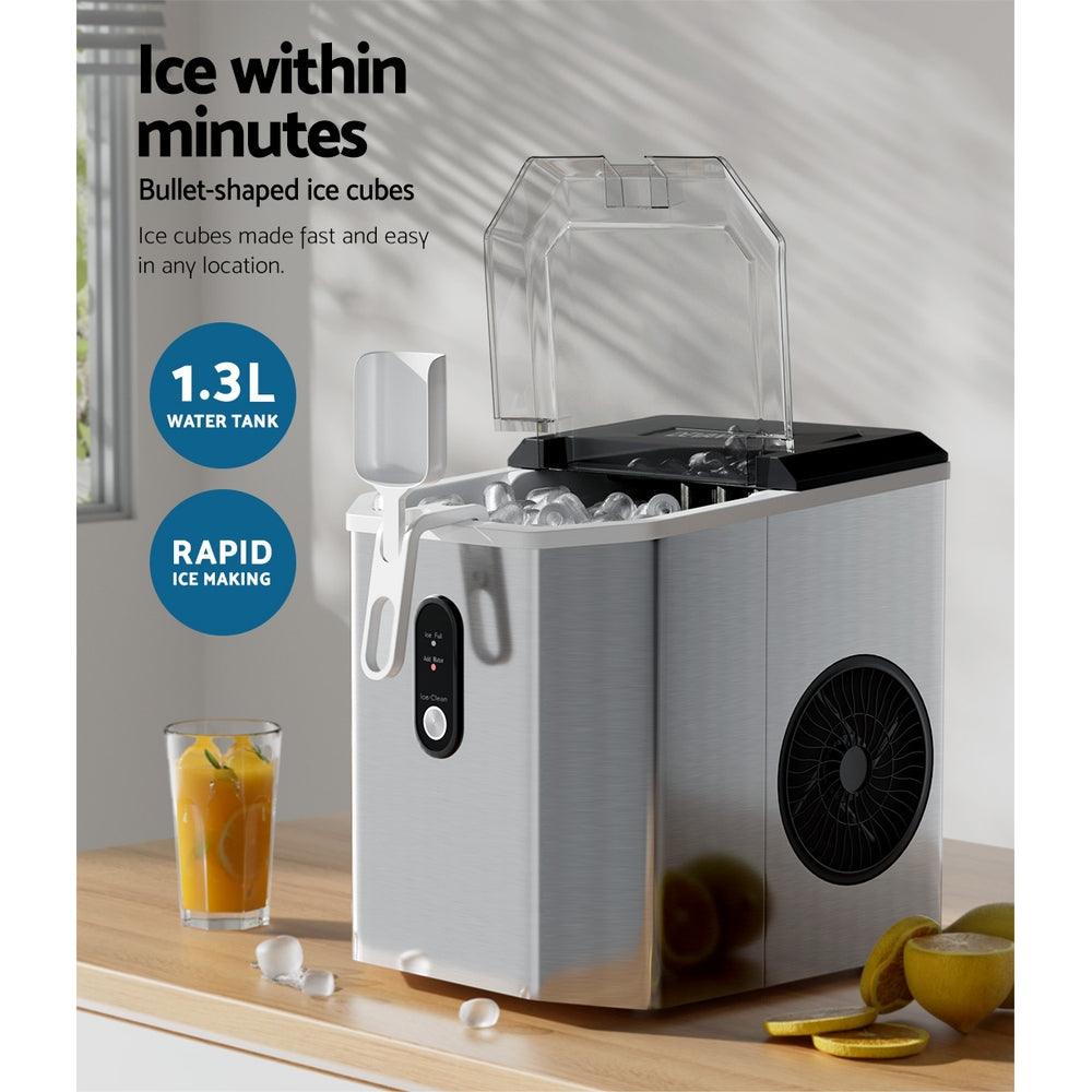 Buy Devanti Portable Ice Maker Machine Ice Cube 12kg Bar Countertop Stainless Steel discounted | Products On Sale Australia