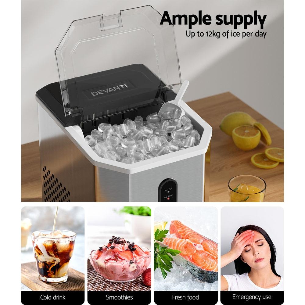 Buy Devanti Portable Ice Maker Machine Ice Cube 12kg Bar Countertop Stainless Steel discounted | Products On Sale Australia