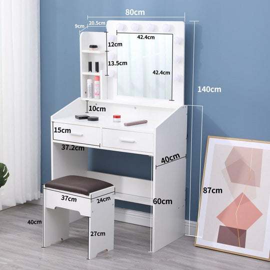 Buy Diana Vanity Set with Shelves Cushioned Stool and Lighted Mirror- White discounted | Products On Sale Australia