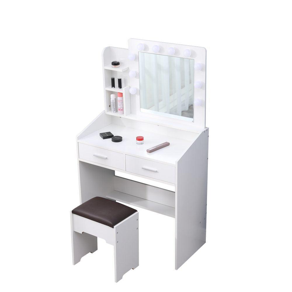 Buy Diana Vanity Set with Shelves Cushioned Stool and Lighted Mirror- White discounted | Products On Sale Australia