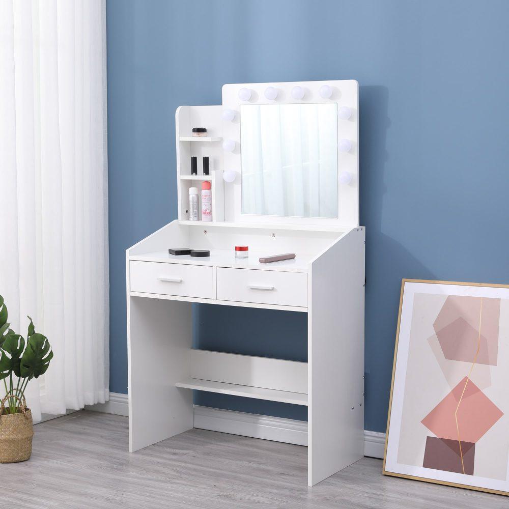 Buy Diana Vanity Set with Shelves Cushioned Stool and Lighted Mirror- White discounted | Products On Sale Australia