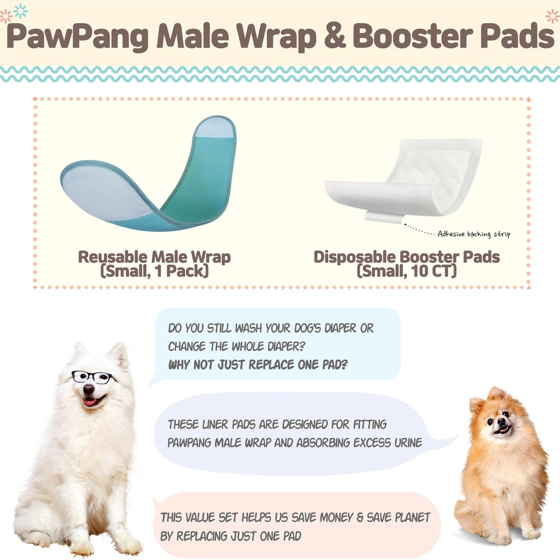 Buy Dog Wrap Resuable Male S + 10X Diaper Booster Pads Disposable S discounted | Products On Sale Australia