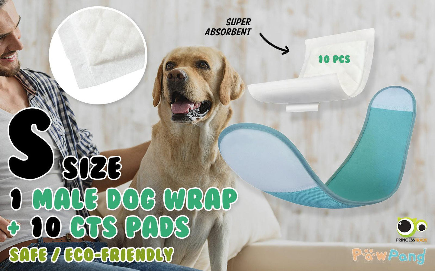 Buy Dog Wrap Resuable Male S + 10X Diaper Booster Pads Disposable S discounted | Products On Sale Australia