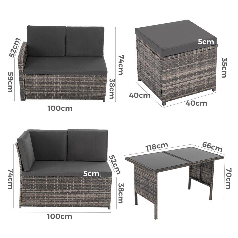 Buy Ella 8-Seater Modular Outdoor Garden Lounge and Dining Set with Table and Stools in Dark Grey Weave discounted | Products On Sale Australia