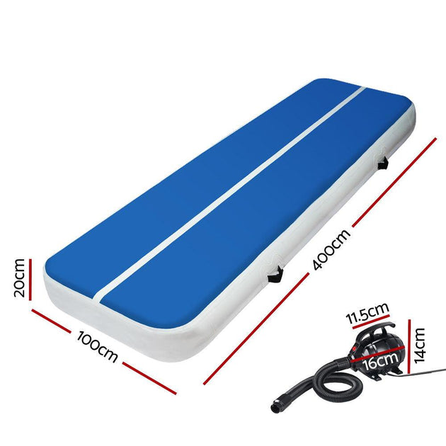 Everfit 4X1M Inflatable Air Track Mat 20CM Thick with Pump Tumbling Gymnastics Blue Products On Sale Australia | Sports & Fitness > Fitness Accessories Category