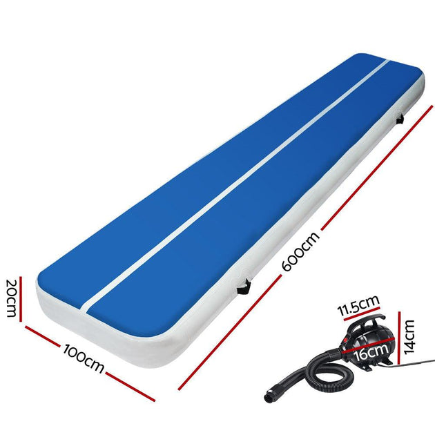 Everfit 6X1M Inflatable Air Track Mat 20CM Thick with Pump Tumbling Gymnastics Blue Products On Sale Australia | Sports & Fitness > Fitness Accessories Category