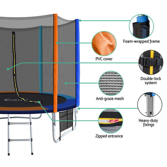 Buy Everfit 8FT Trampoline for Kids w/ Ladder Enclosure Safety Net Pad Gift Round discounted | Products On Sale Australia