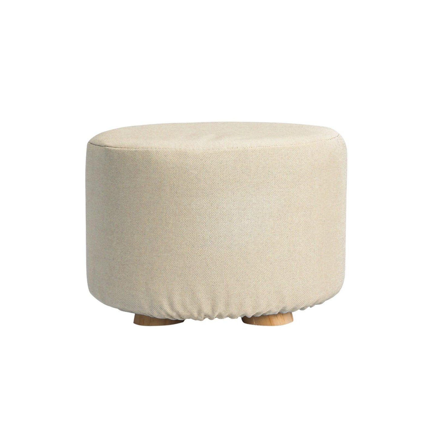 Buy Fabric Ottoman Round Wooden Leg Foot Stool - BEIGE discounted | Products On Sale Australia