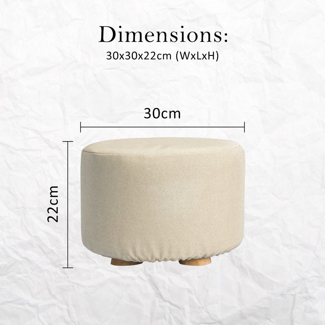 Buy Fabric Ottoman Round Wooden Leg Foot Stool - BEIGE discounted | Products On Sale Australia