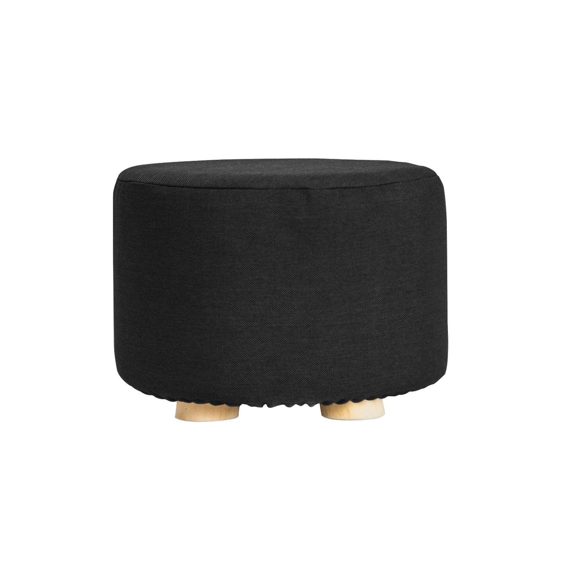 Buy Fabric Ottoman Round Wooden Leg Foot Stool - BLACK discounted | Products On Sale Australia