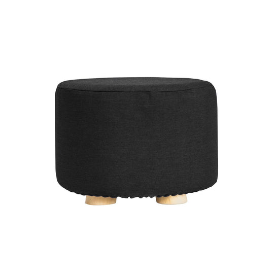 Buy Fabric Ottoman Round Wooden Leg Foot Stool - BLACK discounted | Products On Sale Australia