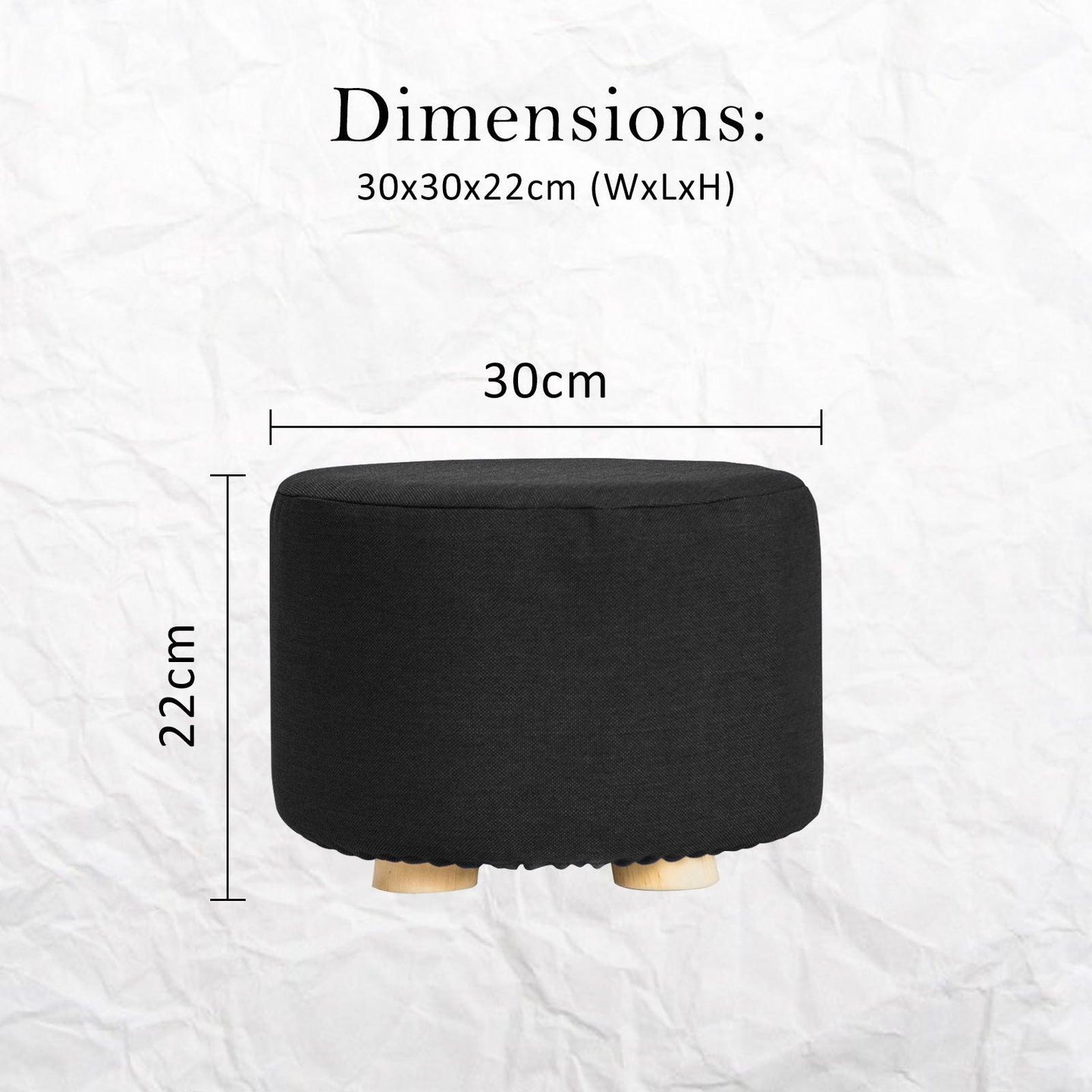 Buy Fabric Ottoman Round Wooden Leg Foot Stool - BLACK discounted | Products On Sale Australia