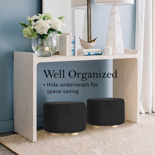 Buy Fabric Ottoman Round Wooden Leg Foot Stool - BLACK discounted | Products On Sale Australia