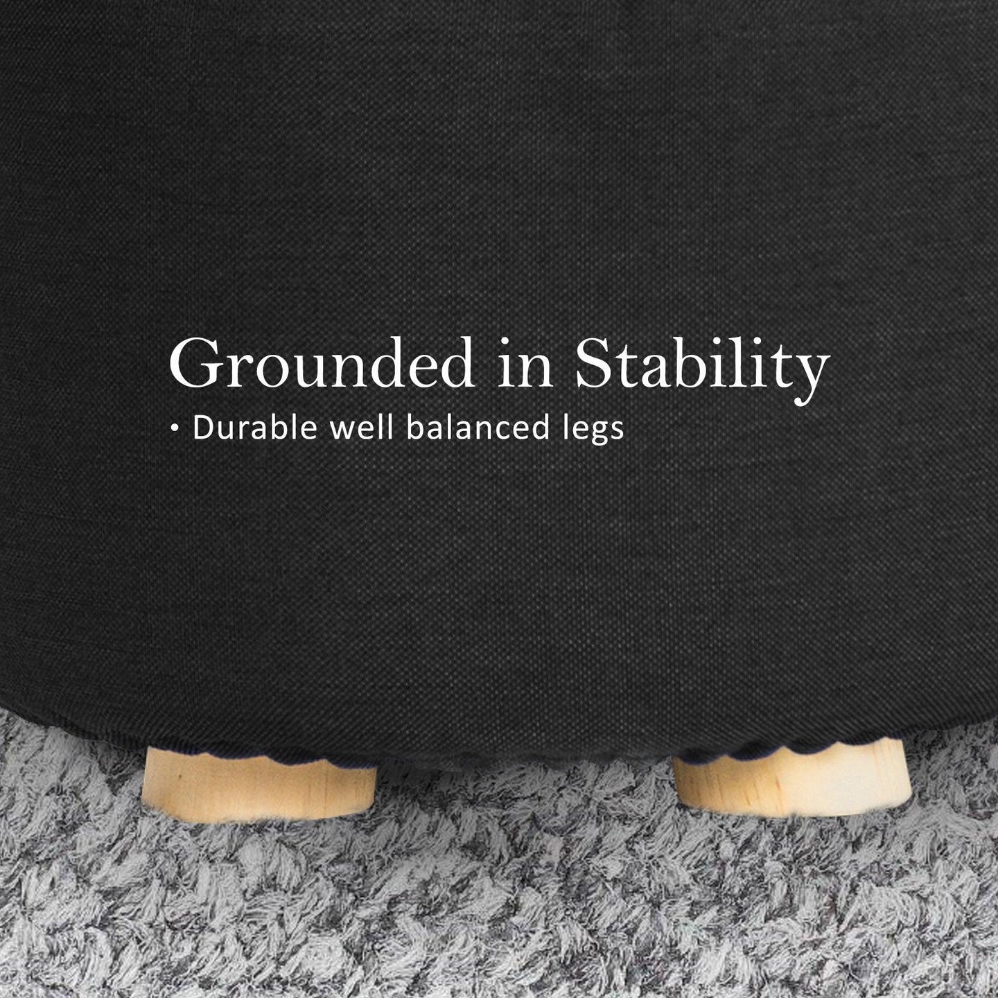 Buy Fabric Ottoman Round Wooden Leg Foot Stool - BLACK discounted | Products On Sale Australia