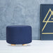 Buy Fabric Ottoman Round Wooden Leg Foot Stool - DARK BLUE discounted | Products On Sale Australia