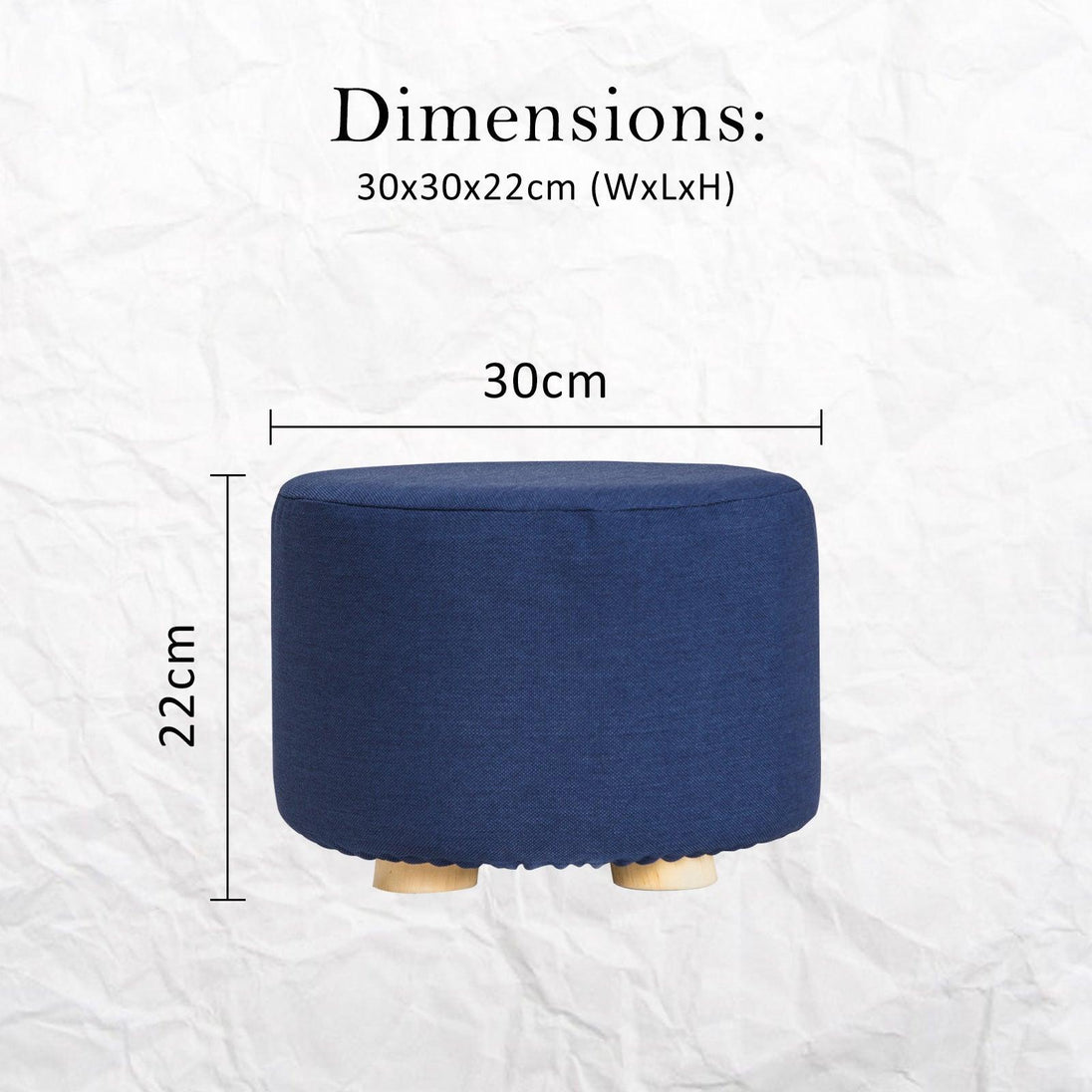 Buy Fabric Ottoman Round Wooden Leg Foot Stool - DARK BLUE discounted | Products On Sale Australia