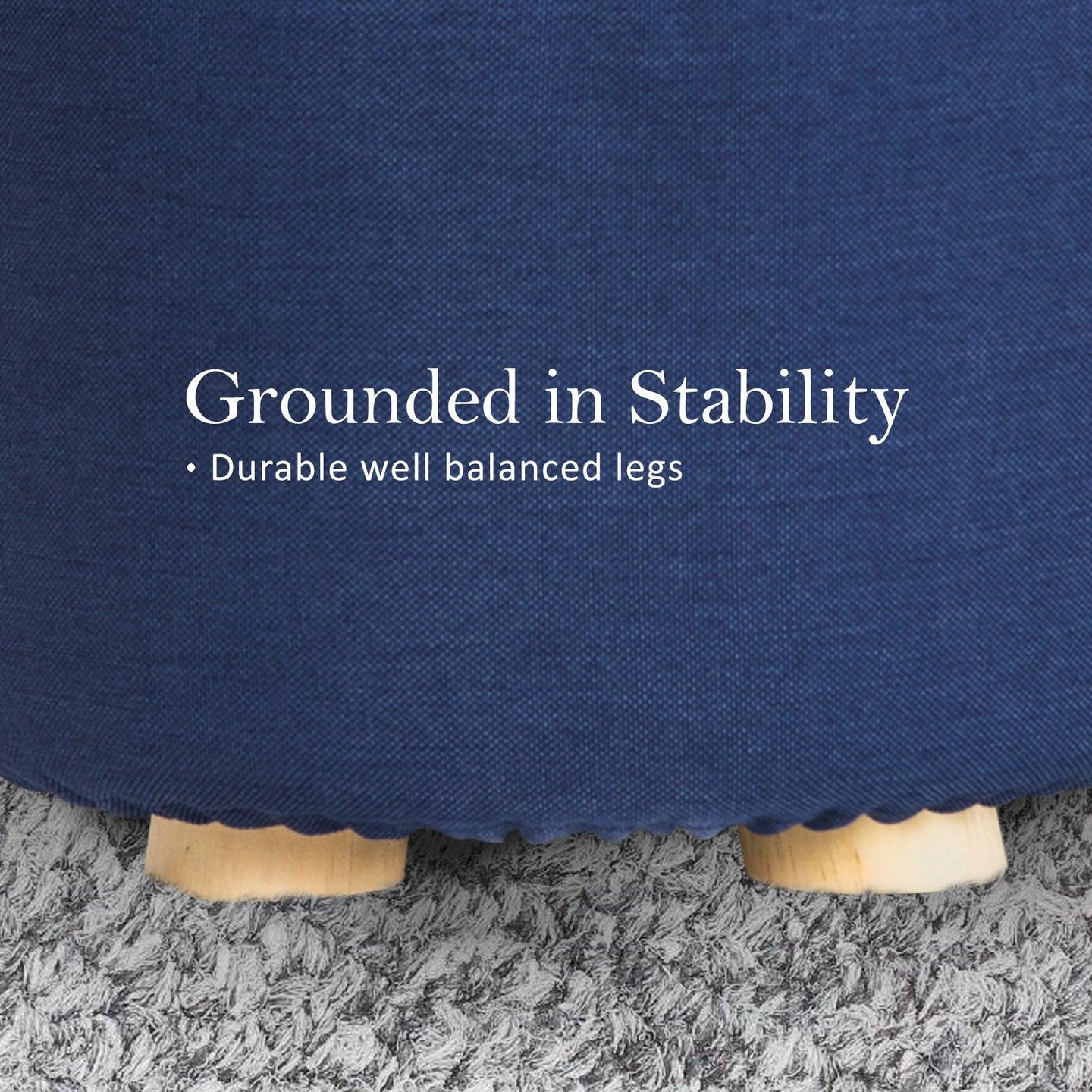 Buy Fabric Ottoman Round Wooden Leg Foot Stool - DARK BLUE discounted | Products On Sale Australia