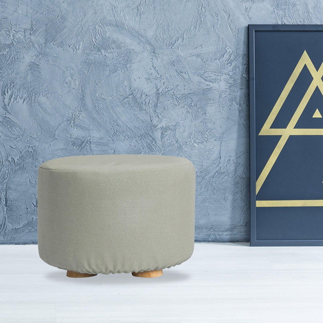 Buy Fabric Ottoman Round Wooden Leg Foot Stool - GREY discounted | Products On Sale Australia