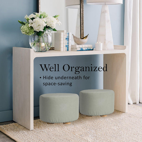 Buy Fabric Ottoman Round Wooden Leg Foot Stool - GREY discounted | Products On Sale Australia