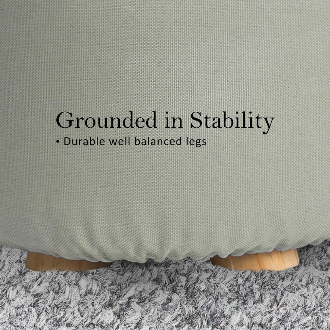 Buy Fabric Ottoman Round Wooden Leg Foot Stool - GREY discounted | Products On Sale Australia