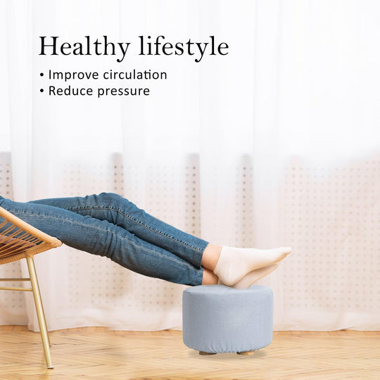 Buy Fabric Ottoman Round Wooden Leg Foot Stool - LIGHT BLUE discounted | Products On Sale Australia