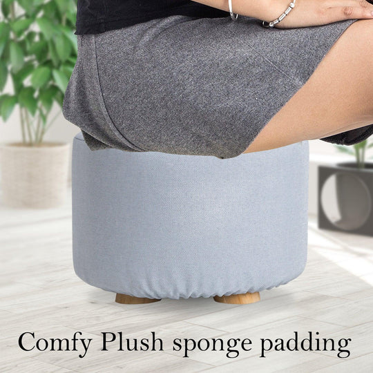 Buy Fabric Ottoman Round Wooden Leg Foot Stool - LIGHT BLUE discounted | Products On Sale Australia