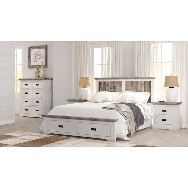 Buy Fiona Set of 2 Bedside Table 2 Drawers Storage Cabinet Nightstand White Grey discounted | Products On Sale Australia