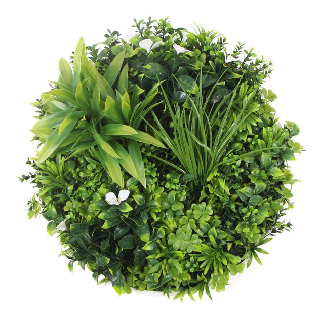 Flowering White Artificial Green Wall Disc UV Resistant 50cm (White Frame) Products On Sale Australia | Home & Garden > Artificial Plants Category
