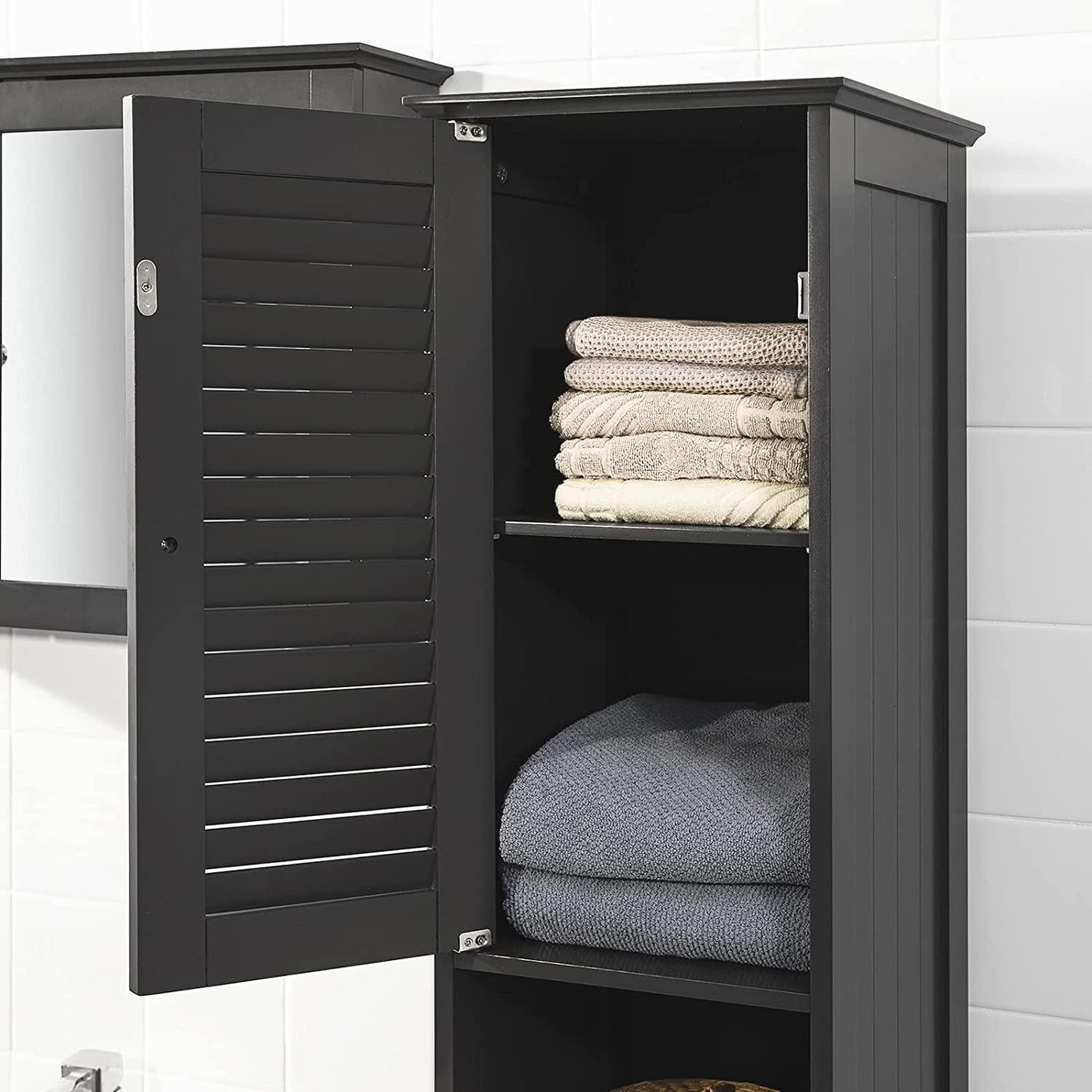 Buy Freestanding Tall Bathroom Cabinet 170 x 32 x 30 cm (Black) discounted | Products On Sale Australia