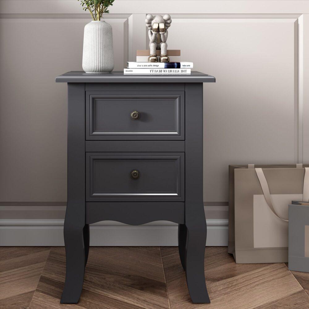 Buy French Bedside Table Nightstand Grey Set of 2 discounted | Products On Sale Australia