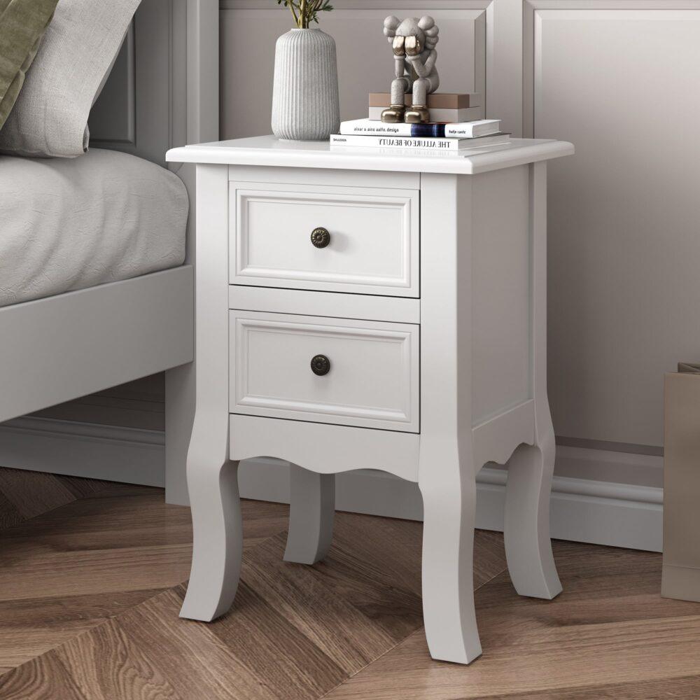 Buy French Bedside Table Nightstand White Set of 2 discounted | Products On Sale Australia