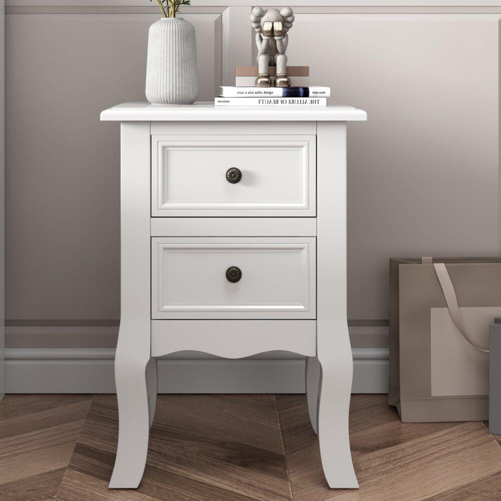 Buy French Bedside Table Nightstand White Set of 2 discounted | Products On Sale Australia