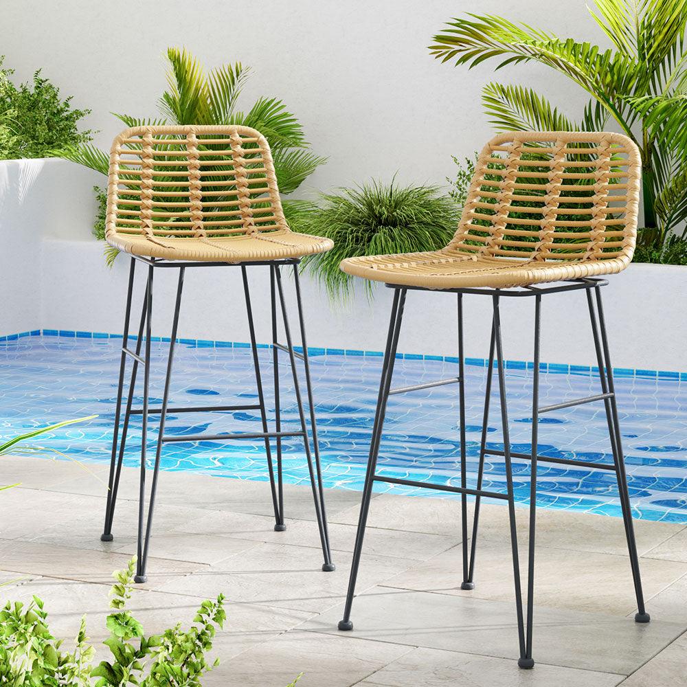 Buy Gardeon 2 Piece Outdoor Bar Stools Wicker Dining Rattan Chair discounted | Products On Sale Australia