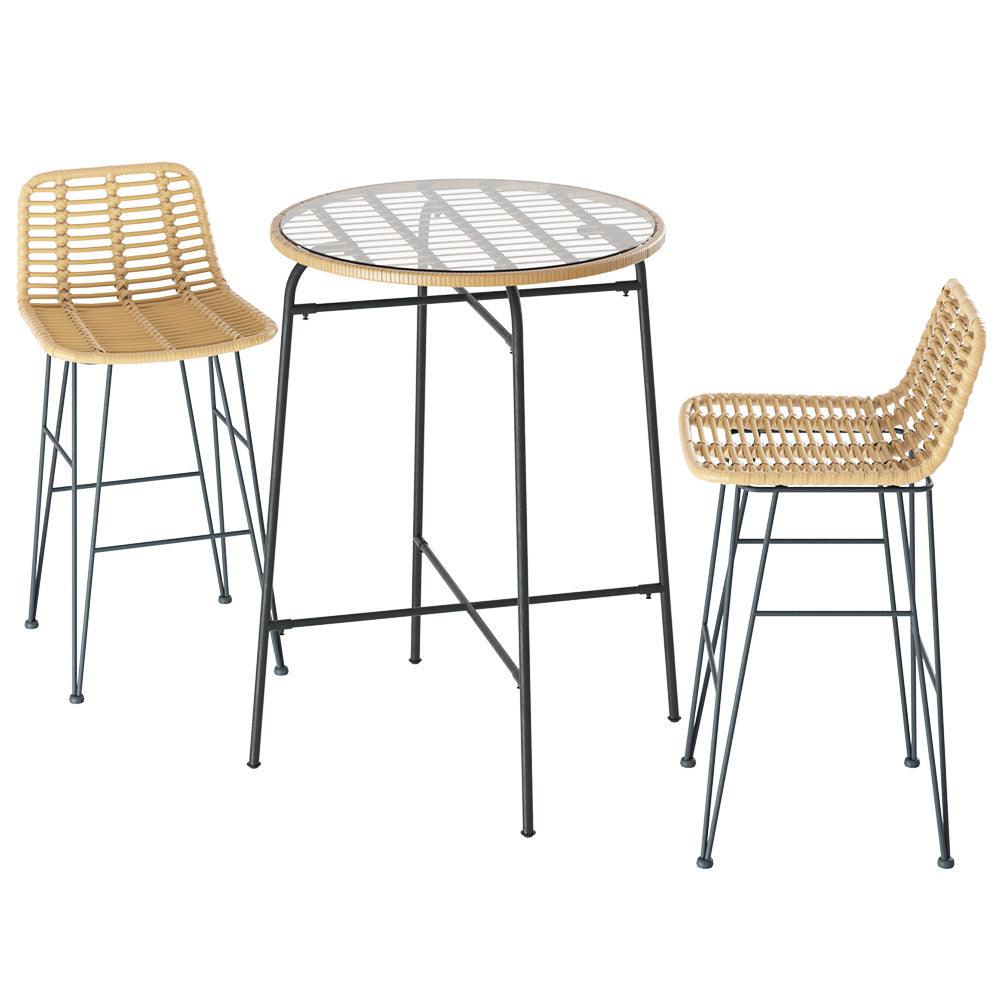 Buy Gardeon 3-Piece Outdoor Bar Set Wicker Table Chairs Patio Bistro discounted | Products On Sale Australia