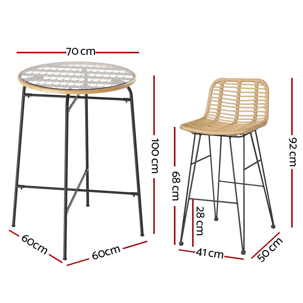 Buy Gardeon 3-Piece Outdoor Bar Set Wicker Table Chairs Patio Bistro discounted | Products On Sale Australia