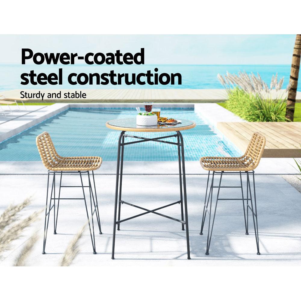 Buy Gardeon 3-Piece Outdoor Bar Set Wicker Table Chairs Patio Bistro discounted | Products On Sale Australia