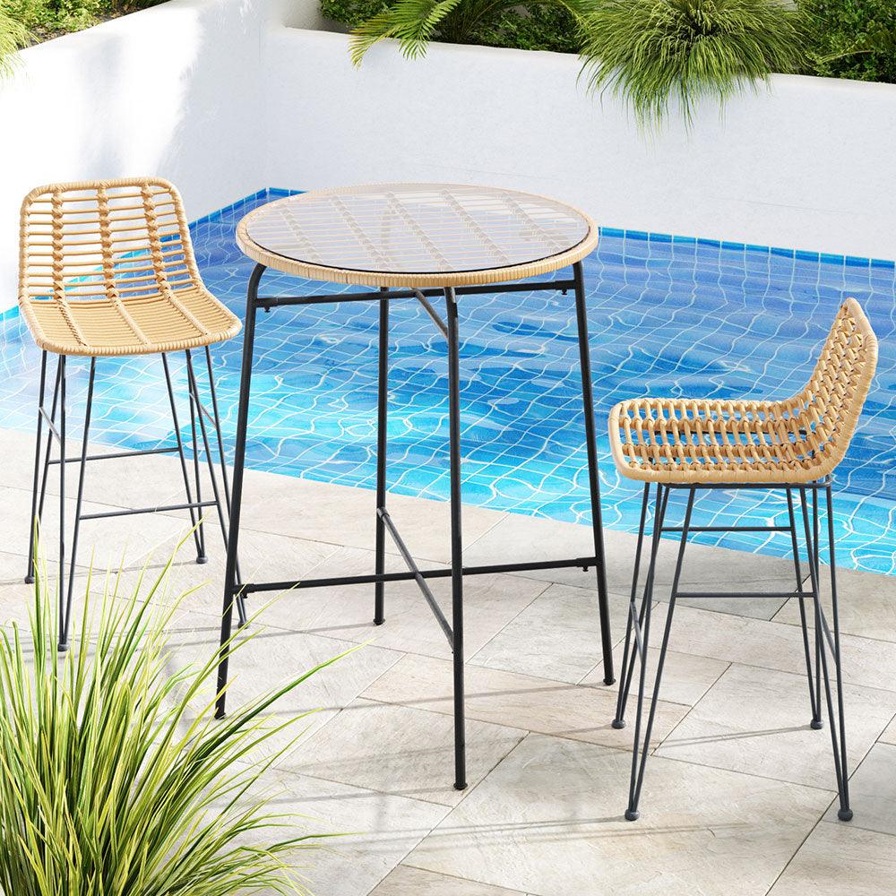 Buy Gardeon 3-Piece Outdoor Bar Set Wicker Table Chairs Patio Bistro discounted | Products On Sale Australia