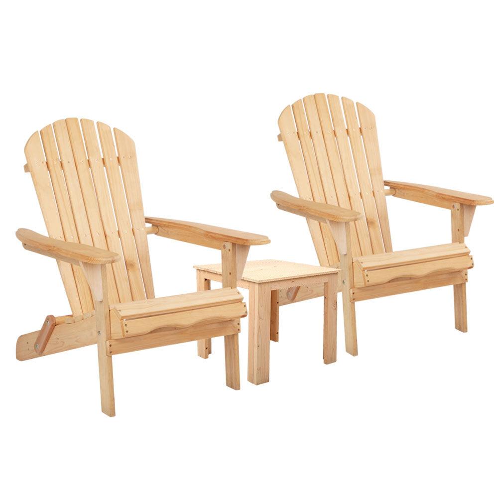 Buy Gardeon 3PC Adirondack Outdoor Table and Chairs Wooden Foldable Beach Chair Natural discounted | Products On Sale Australia