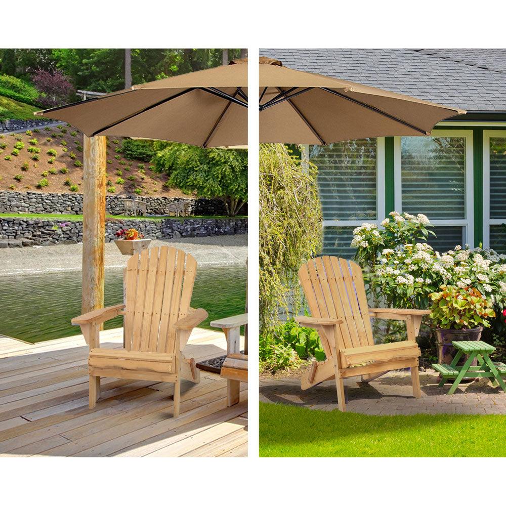 Buy Gardeon 3PC Adirondack Outdoor Table and Chairs Wooden Foldable Beach Chair Natural discounted | Products On Sale Australia