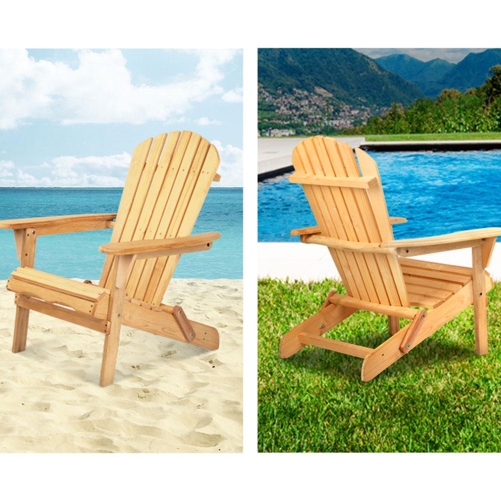 Buy Gardeon 3PC Adirondack Outdoor Table and Chairs Wooden Foldable Beach Chair Natural discounted | Products On Sale Australia