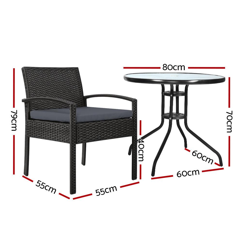 Buy Gardeon 3PC Bistro Set Outdoor Furniture Rattan Table Chairs Cushion Patio Garden Felix discounted | Products On Sale Australia