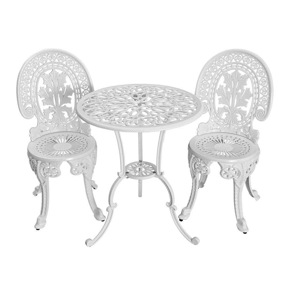 Buy Gardeon 3PC Patio Furniture Outdoor Bistro Set Dining Chairs Aluminium White discounted | Products On Sale Australia