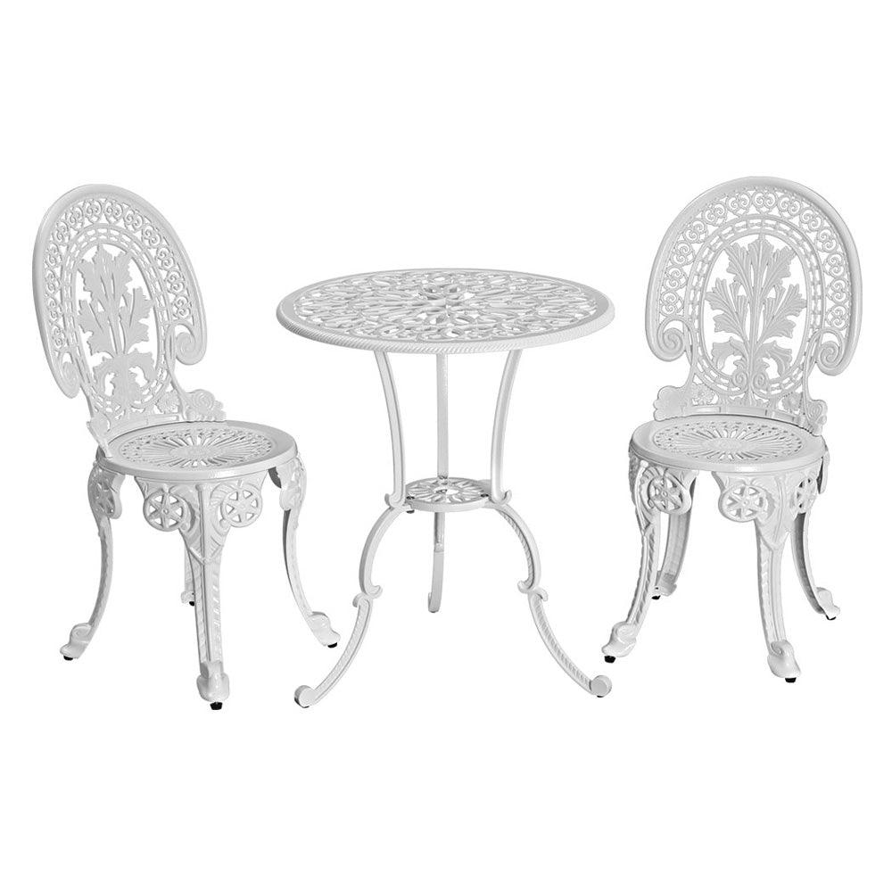 Buy Gardeon 3PC Patio Furniture Outdoor Bistro Set Dining Chairs Aluminium White discounted | Products On Sale Australia