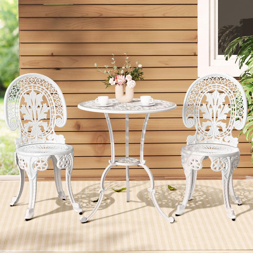 Buy Gardeon 3PC Patio Furniture Outdoor Bistro Set Dining Chairs Aluminium White discounted | Products On Sale Australia