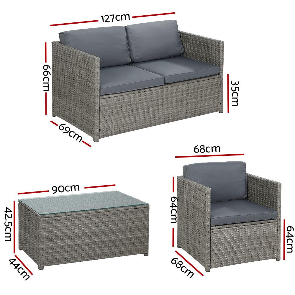 Buy Gardeon 4-Piece Outdoor Sofa Set Wicker Couch Lounge Setting Grey discounted | Products On Sale Australia