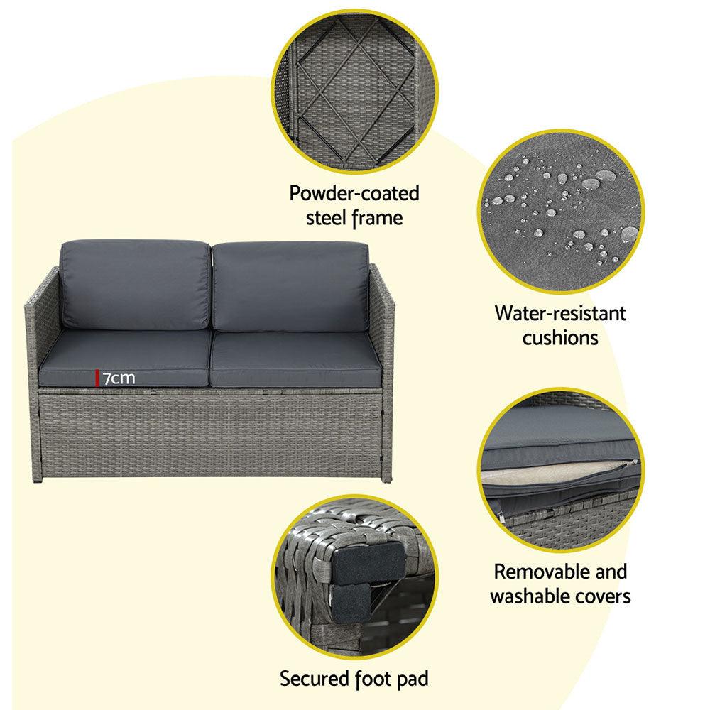 Buy Gardeon 4-Piece Outdoor Sofa Set Wicker Couch Lounge Setting Grey discounted | Products On Sale Australia