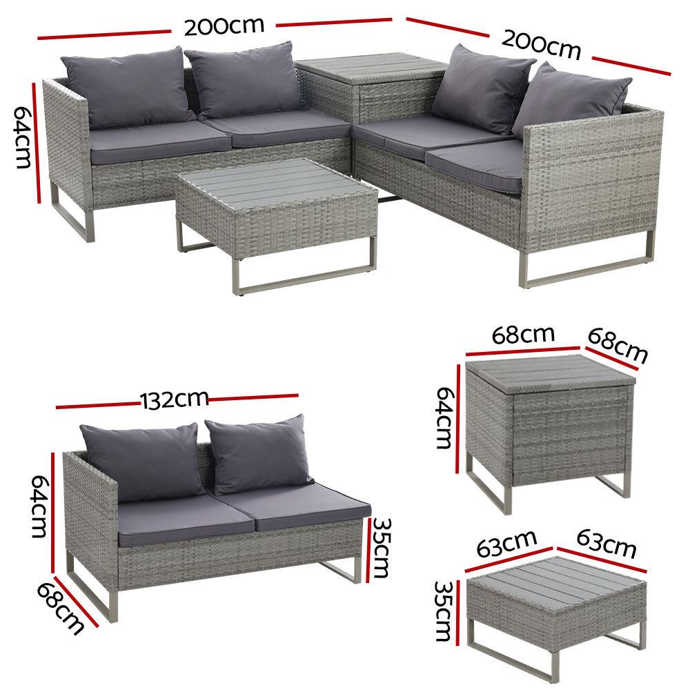 Buy Gardeon 4-Seater Outdoor Sofa Furniture Lounge Set Wicker Setting Grey discounted | Products On Sale Australia