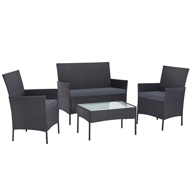 Buy Gardeon 4 Seater Outdoor Sofa Set Wicker Setting Table Chair Furniture Dark Grey discounted | Products On Sale Australia