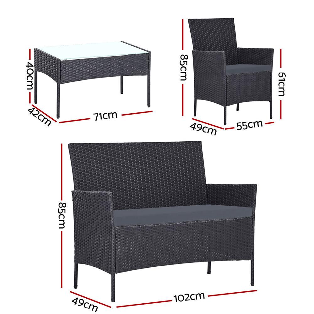 Buy Gardeon 4 Seater Outdoor Sofa Set Wicker Setting Table Chair Furniture Dark Grey discounted | Products On Sale Australia